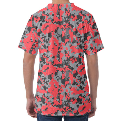 Red And Grey Digital Camo Pattern Print Men's Velvet T-Shirt