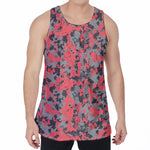 Red And Grey Digital Camo Pattern Print Men's Velvet Tank Top