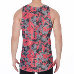 Red And Grey Digital Camo Pattern Print Men's Velvet Tank Top