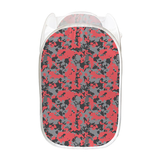 Red And Grey Digital Camo Pattern Print Mesh Laundry Hamper
