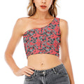 Red And Grey Digital Camo Pattern Print One Shoulder Crop Top