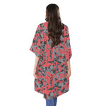 Red And Grey Digital Camo Pattern Print Open Front Beach Cover Up