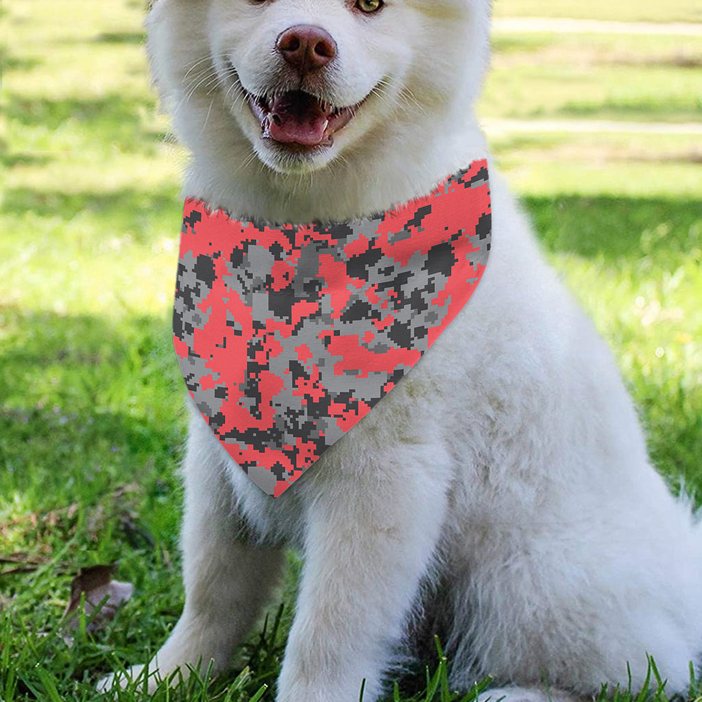 Red And Grey Digital Camo Pattern Print Over The Collar Dog Bandana