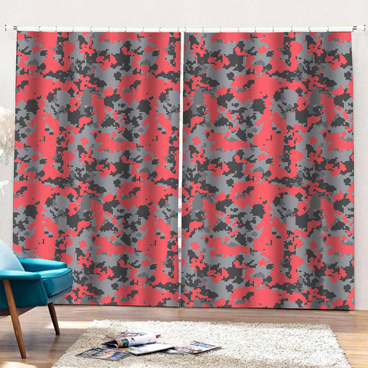 Red And Grey Digital Camo Pattern Print Pencil Pleat Curtains