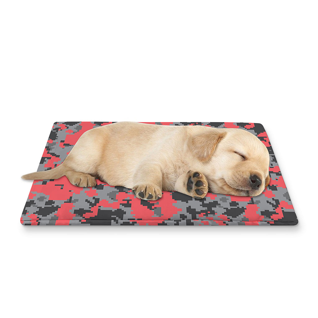 Red And Grey Digital Camo Pattern Print Pet Cooling Mat Cover
