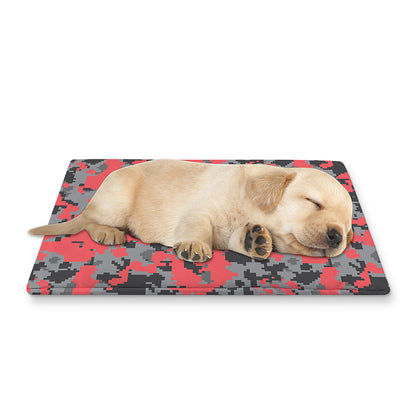 Red And Grey Digital Camo Pattern Print Pet Cooling Mat Cover