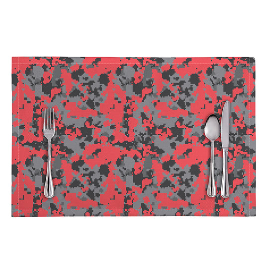 Red And Grey Digital Camo Pattern Print Placemat