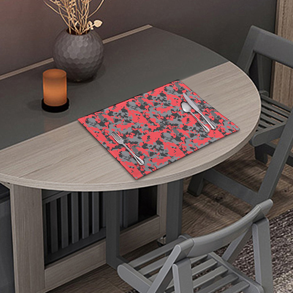 Red And Grey Digital Camo Pattern Print Placemat