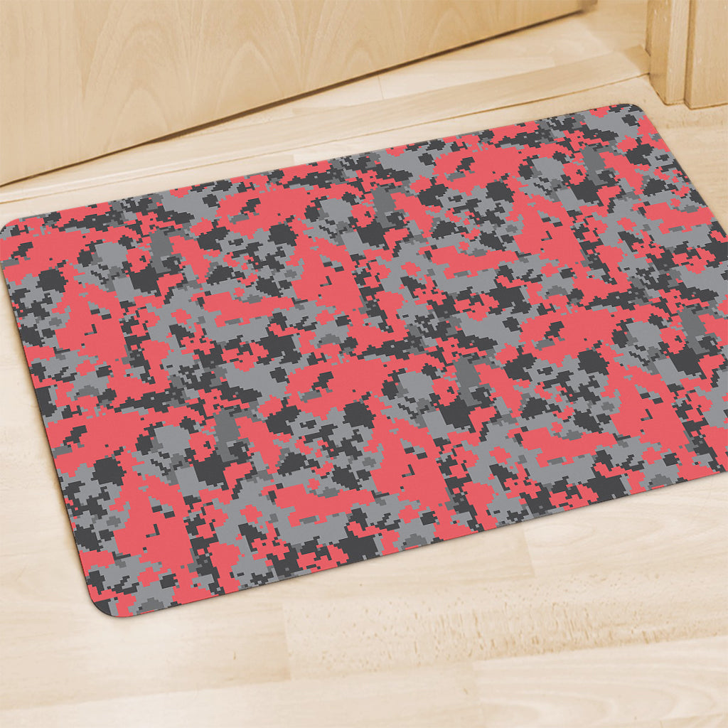 Red And Grey Digital Camo Pattern Print Polyester Doormat