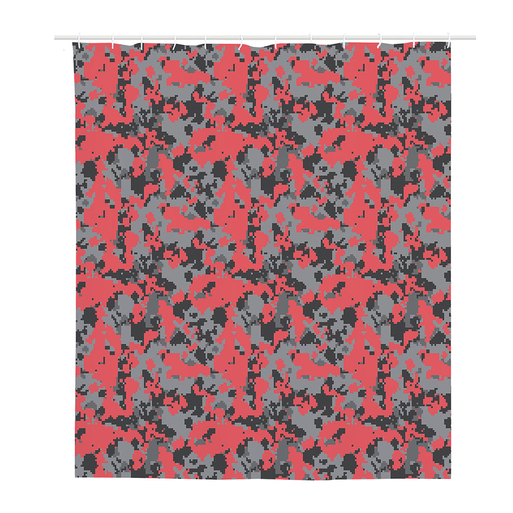 Red And Grey Digital Camo Pattern Print Polyester Shower Curtain