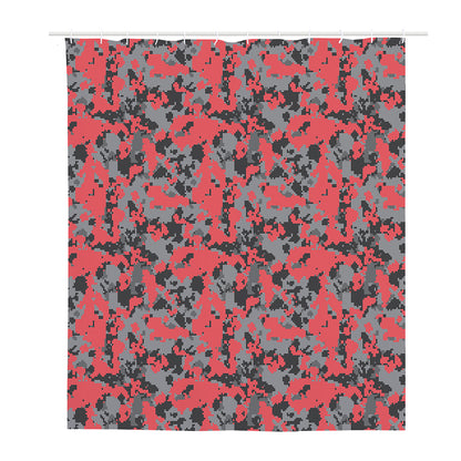 Red And Grey Digital Camo Pattern Print Polyester Shower Curtain