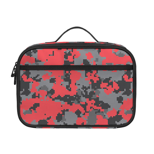 Red And Grey Digital Camo Pattern Print Portable Lunch Bag