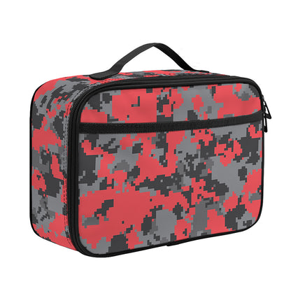 Red And Grey Digital Camo Pattern Print Portable Lunch Bag