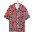 Red And Grey Digital Camo Pattern Print Rayon Hawaiian Shirt