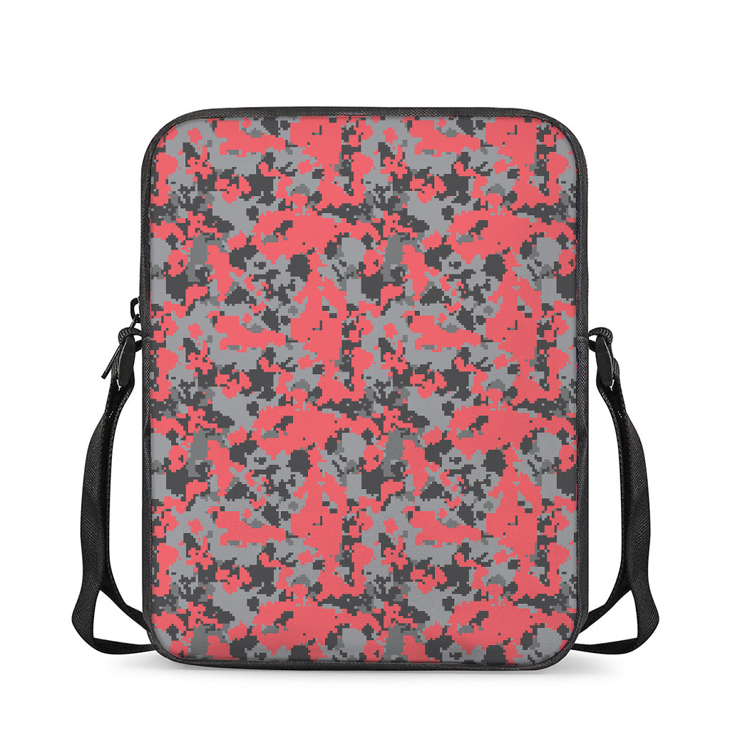 Red And Grey Digital Camo Pattern Print Rectangular Crossbody Bag