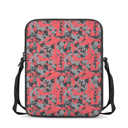 Red And Grey Digital Camo Pattern Print Rectangular Crossbody Bag