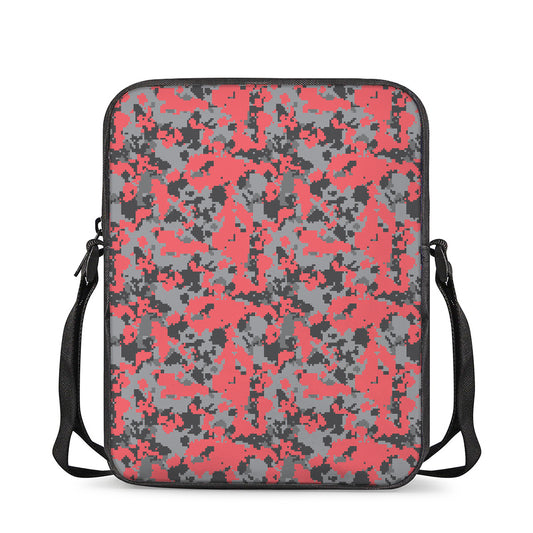 Red And Grey Digital Camo Pattern Print Rectangular Crossbody Bag