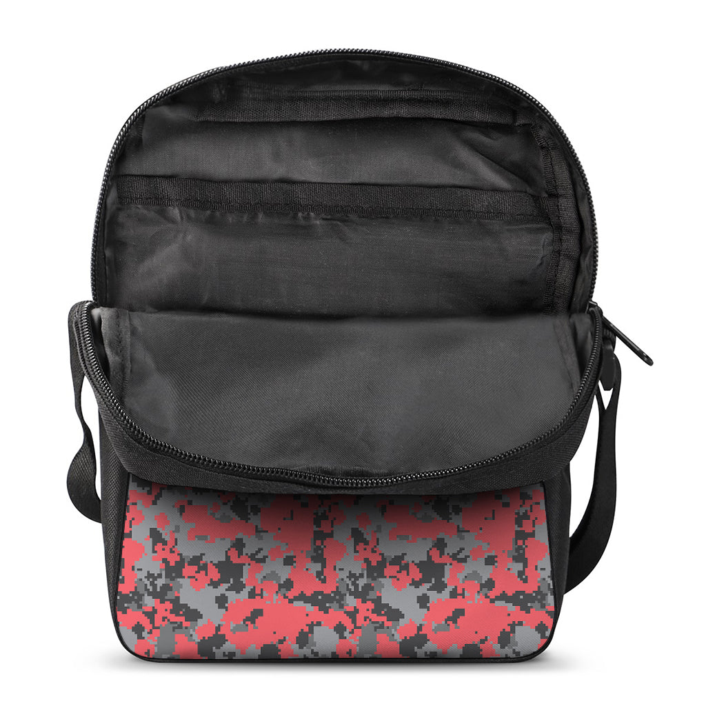 Red And Grey Digital Camo Pattern Print Rectangular Crossbody Bag
