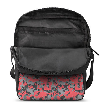 Red And Grey Digital Camo Pattern Print Rectangular Crossbody Bag