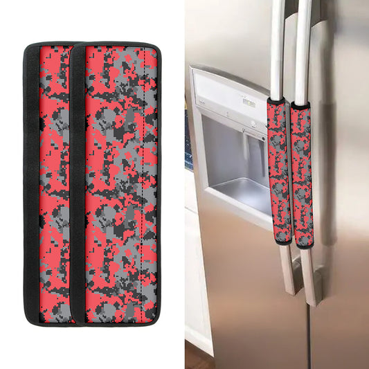 Red And Grey Digital Camo Pattern Print Refrigerator Handle Covers