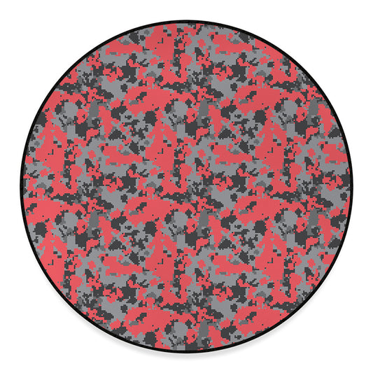 Red And Grey Digital Camo Pattern Print Round Floor Mat
