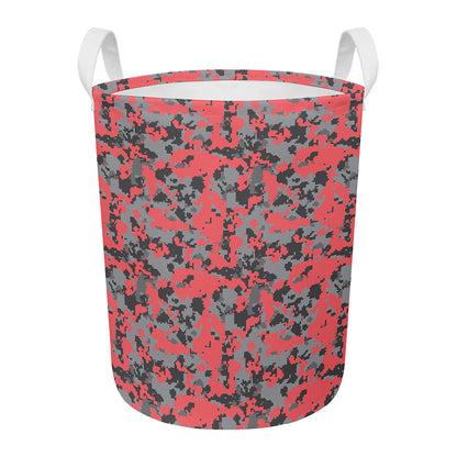 Red And Grey Digital Camo Pattern Print Round Laundry Basket