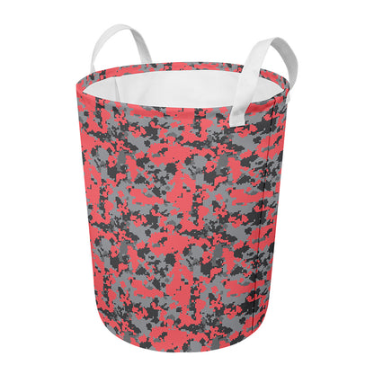 Red And Grey Digital Camo Pattern Print Round Laundry Basket