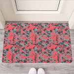 Red And Grey Digital Camo Pattern Print Rubber Doormat