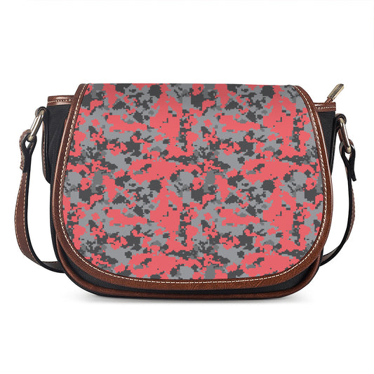 Red And Grey Digital Camo Pattern Print Saddle Bag