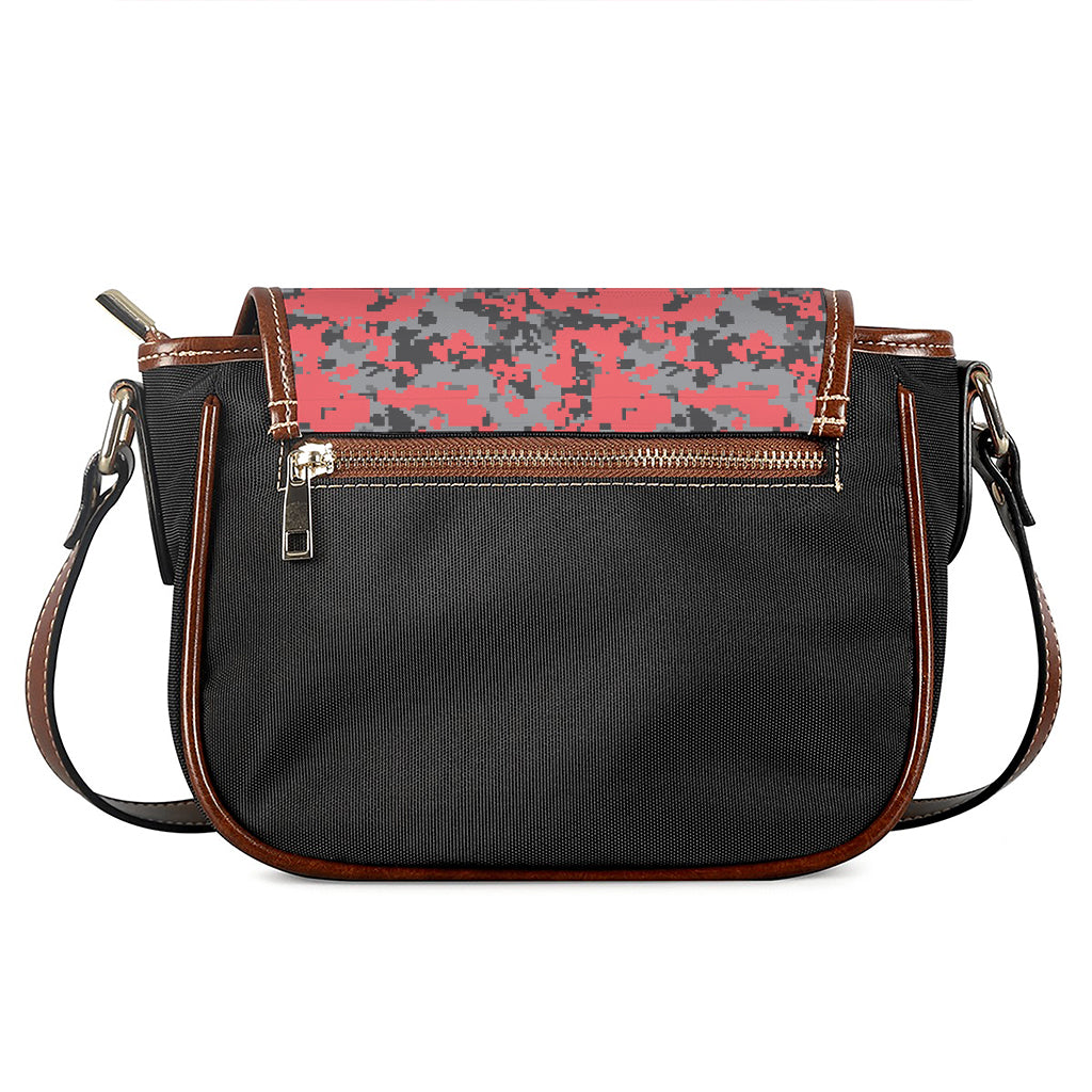 Red And Grey Digital Camo Pattern Print Saddle Bag