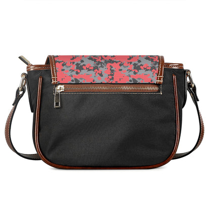 Red And Grey Digital Camo Pattern Print Saddle Bag