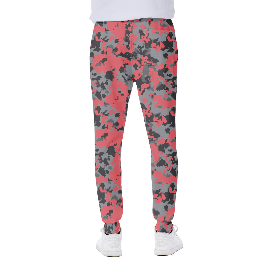 Red And Grey Digital Camo Pattern Print Scuba Joggers