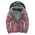 Red And Grey Digital Camo Pattern Print Sherpa Lined Zip Up Hoodie