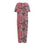 Red And Grey Digital Camo Pattern Print Short Sleeve Long Nightdress