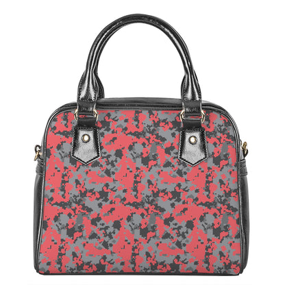 Red And Grey Digital Camo Pattern Print Shoulder Handbag