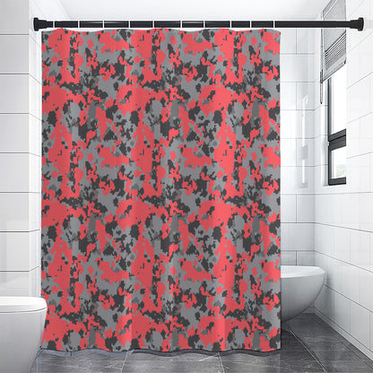 Red And Grey Digital Camo Pattern Print Shower Curtain