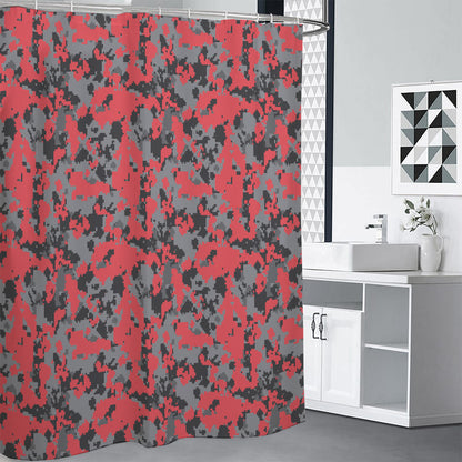 Red And Grey Digital Camo Pattern Print Shower Curtain