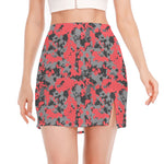 Red And Grey Digital Camo Pattern Print Side Slit Mini Skirt