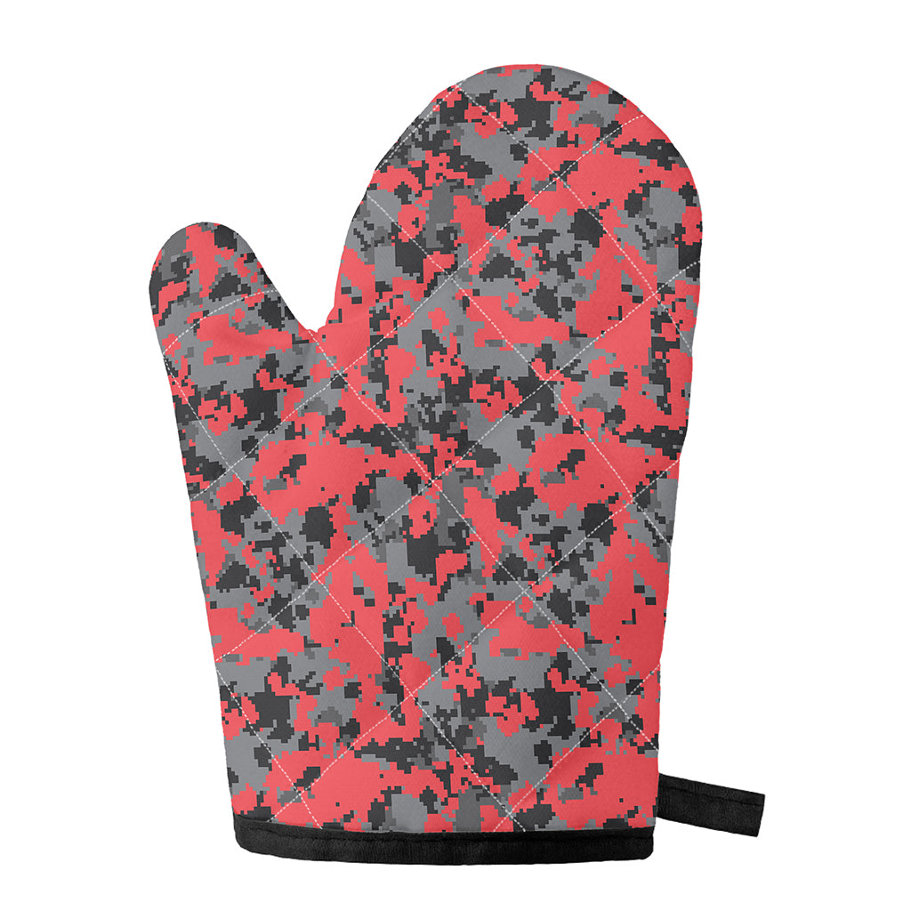 Red And Grey Digital Camo Pattern Print Single Oven Mitt