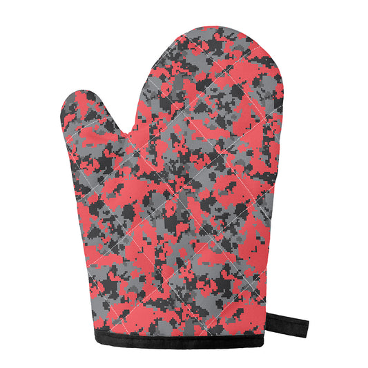 Red And Grey Digital Camo Pattern Print Single Oven Mitt