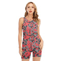 Red And Grey Digital Camo Pattern Print Sleeveless One Piece Swimsuit