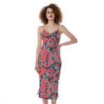 Red And Grey Digital Camo Pattern Print Slim Fit Midi Cami Dress