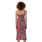 Red And Grey Digital Camo Pattern Print Slim Fit Midi Cami Dress