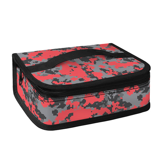 Red And Grey Digital Camo Pattern Print Small Lunch Bag