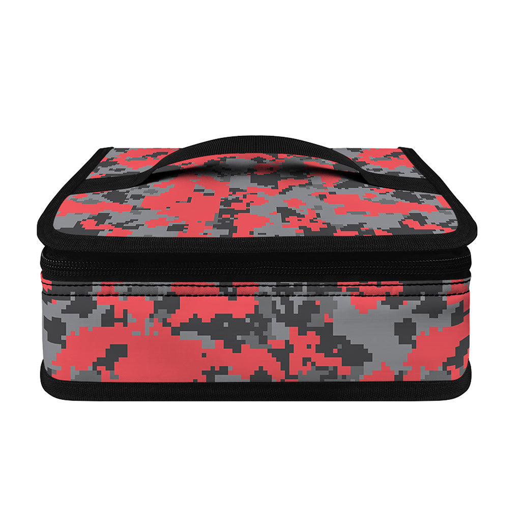 Red And Grey Digital Camo Pattern Print Small Lunch Bag