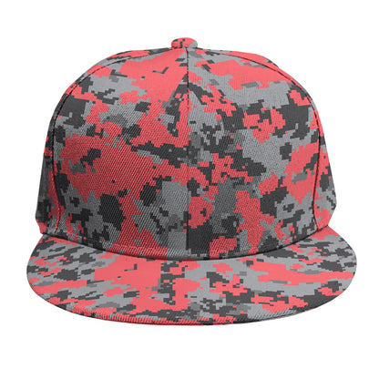 Red And Grey Digital Camo Pattern Print Snapback Cap