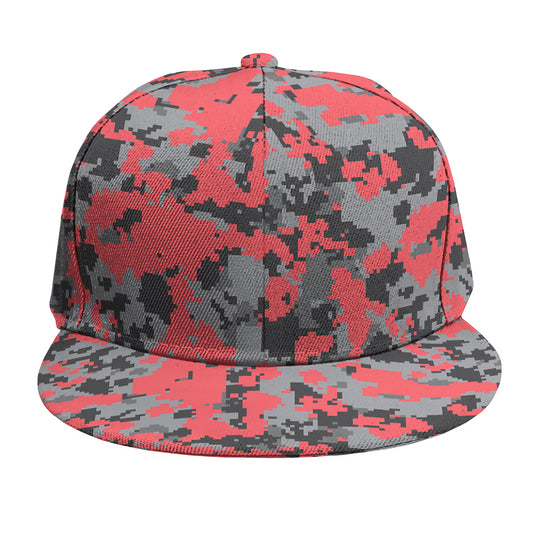 Red And Grey Digital Camo Pattern Print Snapback Cap