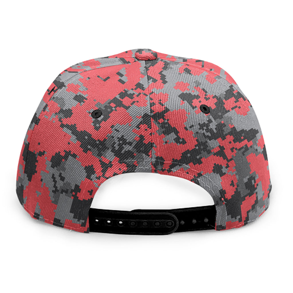 Red And Grey Digital Camo Pattern Print Snapback Cap