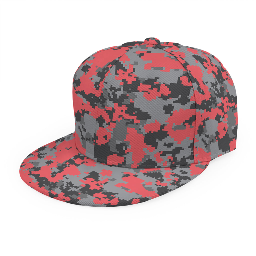 Red And Grey Digital Camo Pattern Print Snapback Cap