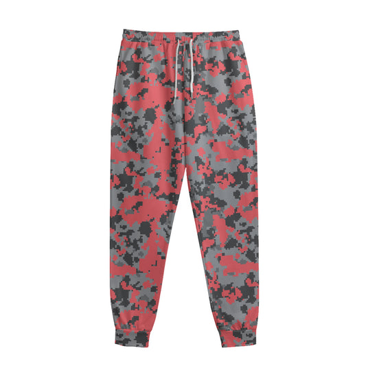 Red And Grey Digital Camo Pattern Print Sweatpants